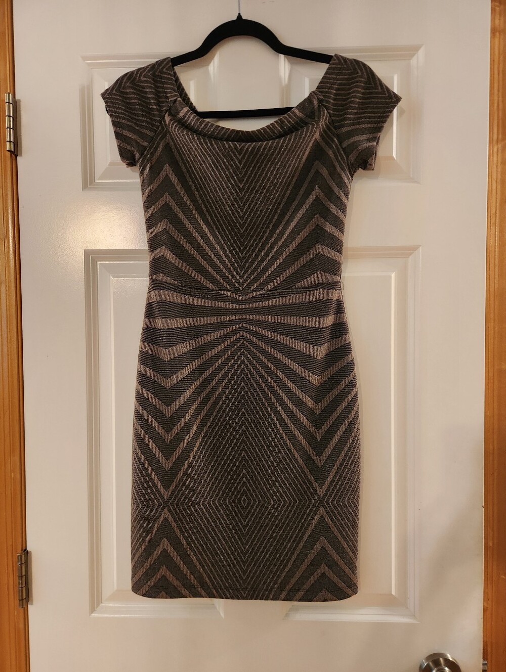 City Studio Metallic Brown And Gold Geometric Knit Mini Dress